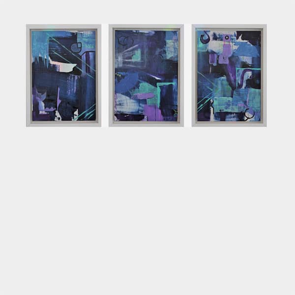 set of 3 abstract paintings on canvas